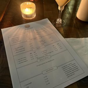 showcase menu and drinks candle light